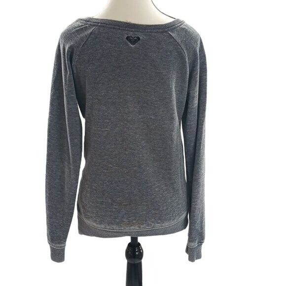 Roxy Sweatshirt Gray Distressed Graphic Print Long Sleeve Womens Size Medium - Picture 4 of 6